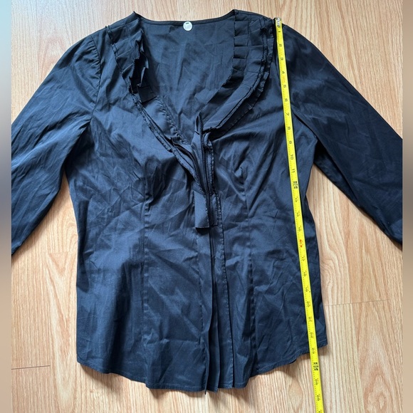 Margaret O’Leary Black Ruffle Blouse Size Medium - Picture 3 of 6